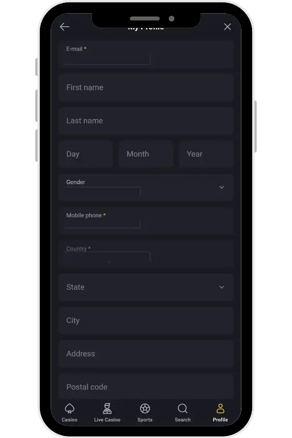 AmonBet Enter your full name, date of birth, UK postal address, and phone number.