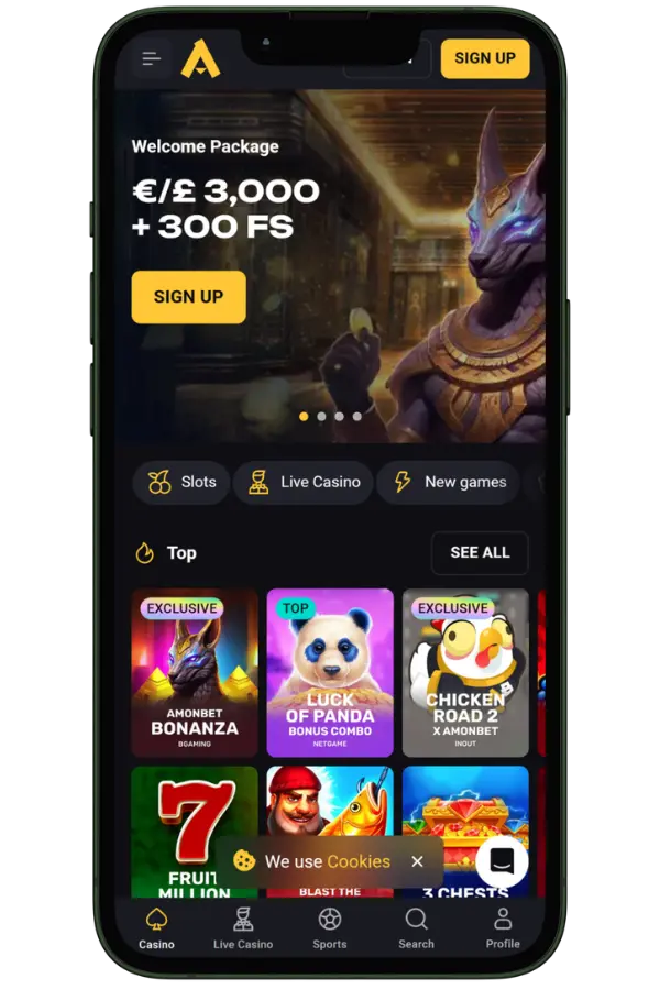 AmonBet Go to the official AmonBet Casino site and click "Sign Up" in the top-right corner.