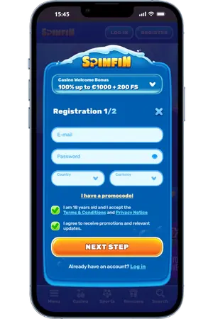 Spinfin email and password enter